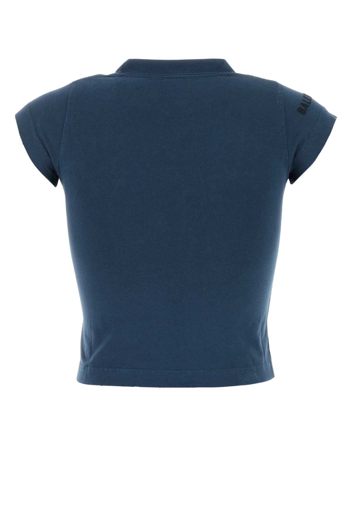 Balenciaga バレンシアガブルーストレッチコットンTシャツ - Image 2