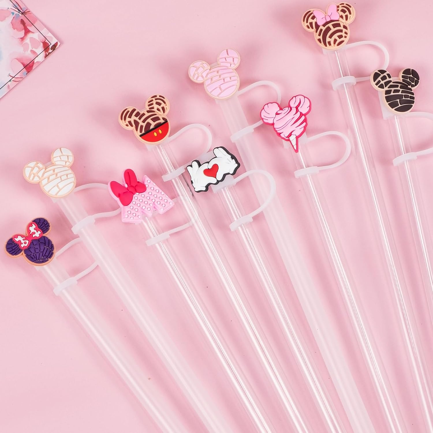 9 cubiertas de pajita para vaso Stanley Tumbler de 30 oz / 40 oz, tapas de pajita a prueba de fugas de 10 mm de silicona, lindas cubiertas para accesorios de vaso Stanley - Ratones rosados - 9 piezas