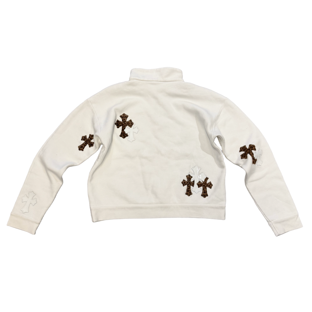 CHROME HEARTS 'CHEETAH CROSS PATCH' WHITE QUARTER ZIP