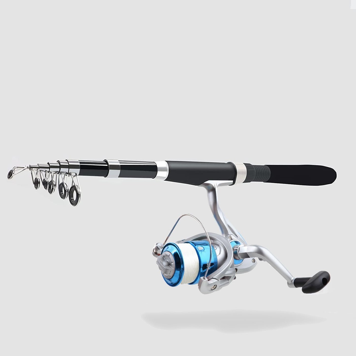 Fishing Set for Beginners, 2.1 M Fishing Rod Set, Saltwater Fishing Set, Compact Rod, Introductory Set, Spinning Reel, Carbon Rod, Portable, Lightweight, Lure Set Included, Storage Bag Included