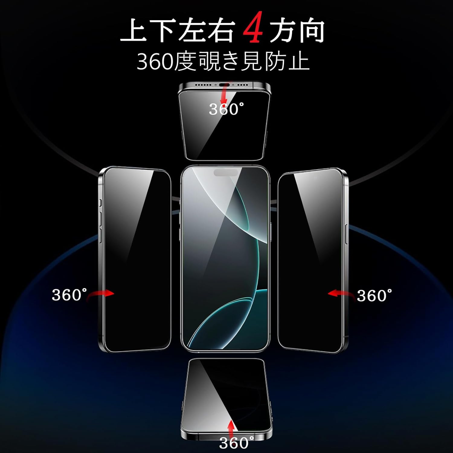 XungHo 360 Degree Peeping Prevention, Glass Film for iPhone 16, Film 360, Omnidirectional Peeping Prevention, Full Protection, Up/Down, Left, Invisible, Tempered Glass Filter, Screen Protection Sheet