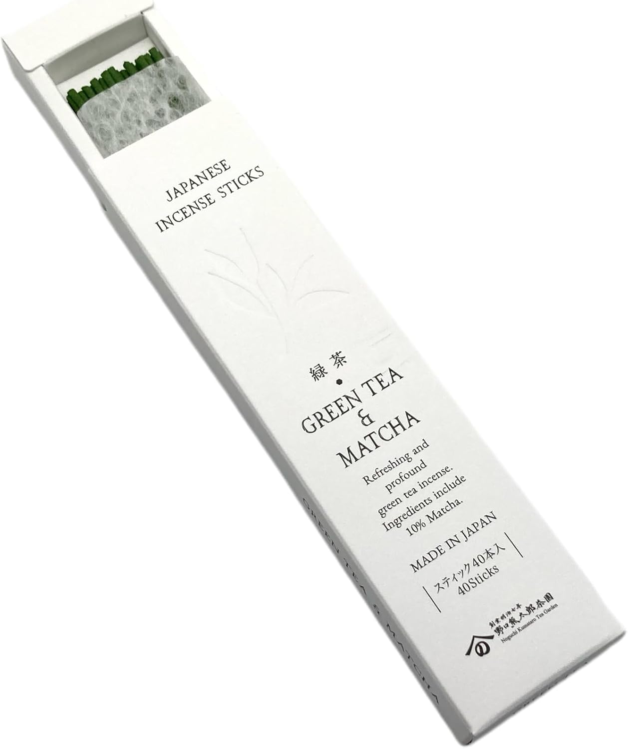 Noguchi Kumataro Tea Garden Incense Incense, Green Tea and Matcha Scent, Approx. 40 Sticks, Sandalwood, Awaji Island, Deodorizing, Ama-Made in Japan, Gift Gift