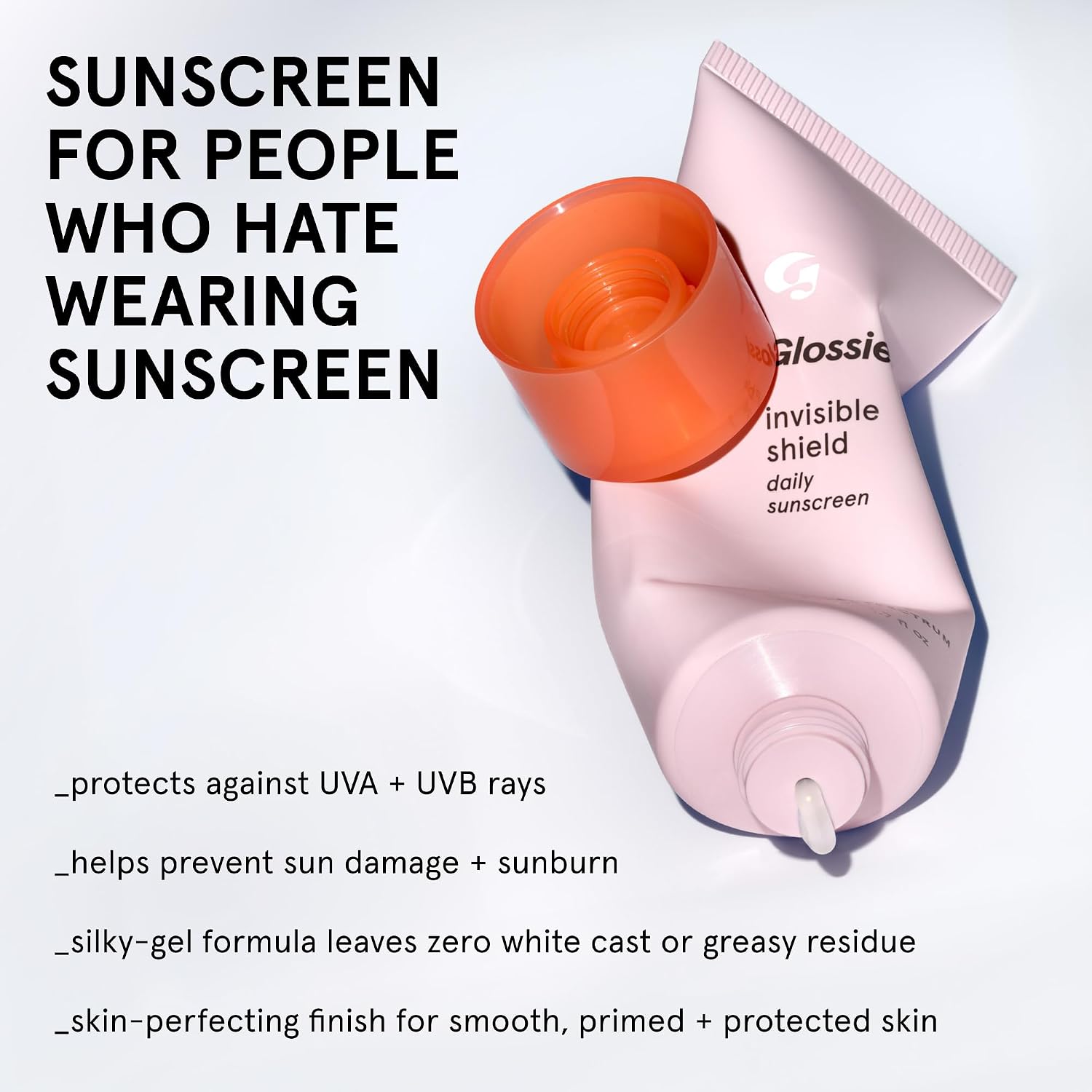 Glossier Invisible Shield Daily Face Sunscreen SPF 50 - Lightweight Gel Broad Spectrum UVA/UVB - No White Cast, Non-Comedogenic, Vegan - Smoothing Makeup Primer for Dry, Combo or Oily Skin, 50 mL