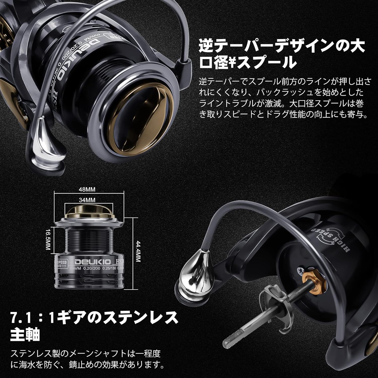 Spinning Reel, 5000/6000 #, 33.1 lbs (15 kg), Drag Force, Suitable for Sabiki, Horse Mackerel, Fisherfish, Large Blue Objects, Fishing Reel, 3+1BB, 5.2:1 Gear Ratio, Reel, Far-Throw Fishing Wheel,