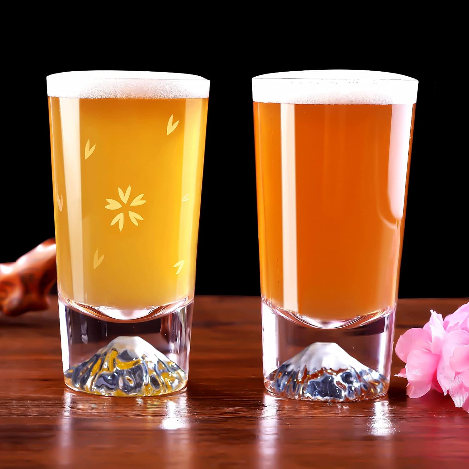 Mount Fuji Glass Sakura Cut Tumbler Pair Set 240cc Easy to Hold High-Quality Artisan Handcrafted Kiri Box Included Rock Glass Beer Highball Glass Stylish Celebration Wedding Anniversary Retirement
