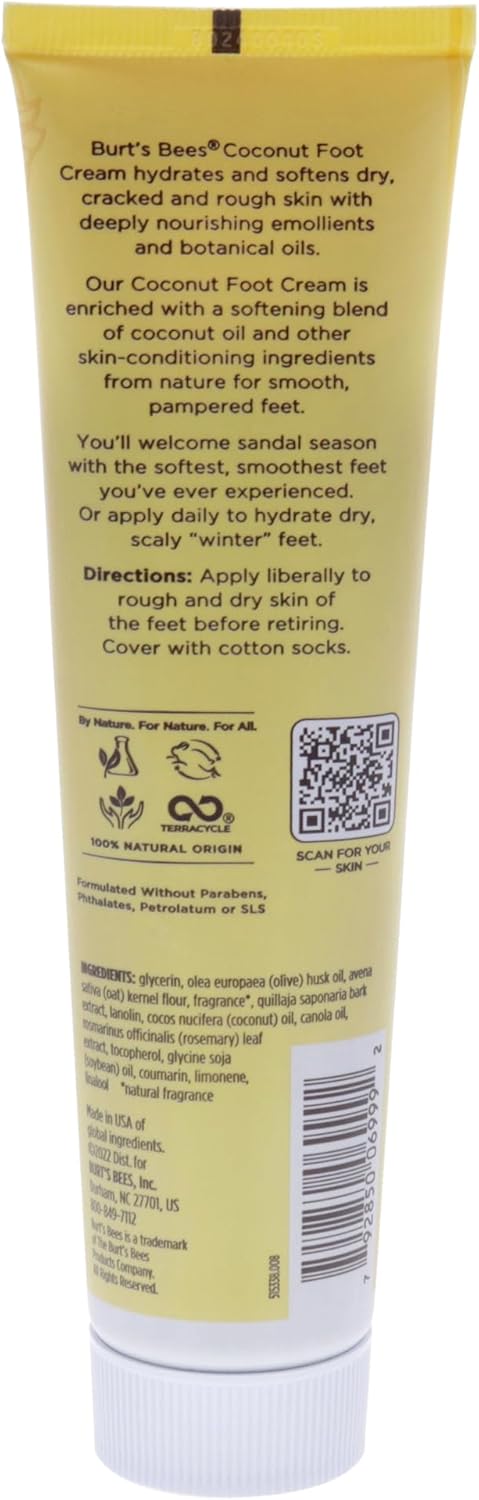 Burt's Bees Crema para pies de aceite de coco, 4.34 onzas (el paquete puede variar)