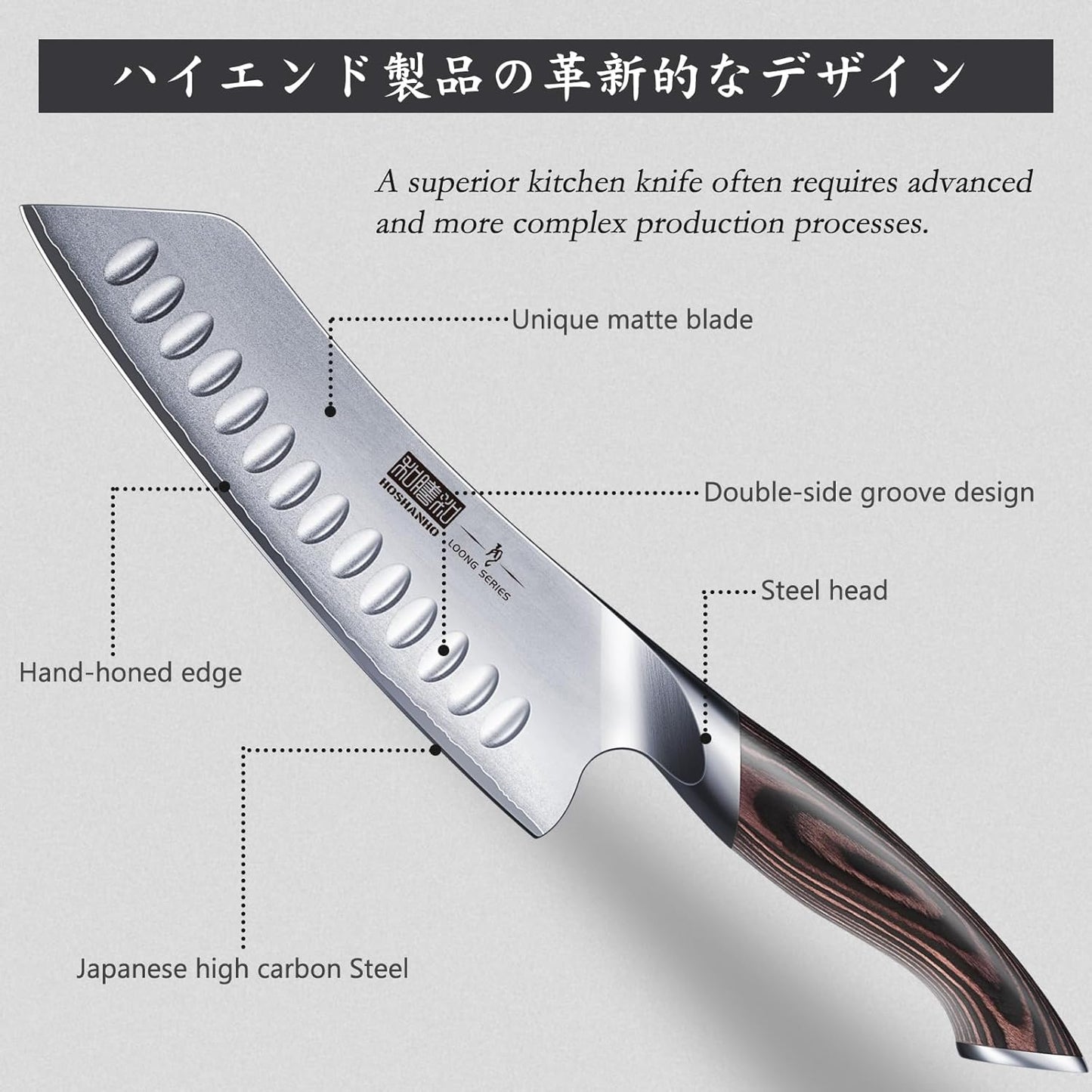 HOSHANHO Kitchen Knife, 7.0 inches (178 mm), Santoku Knife, Well-Cut, All-Purpose Cooking, High Carbon Stainless Steel, 10Cr15CoMoV, Steel Kitchen Knife, Santoku Knife, Suitable for Cutting Meat and