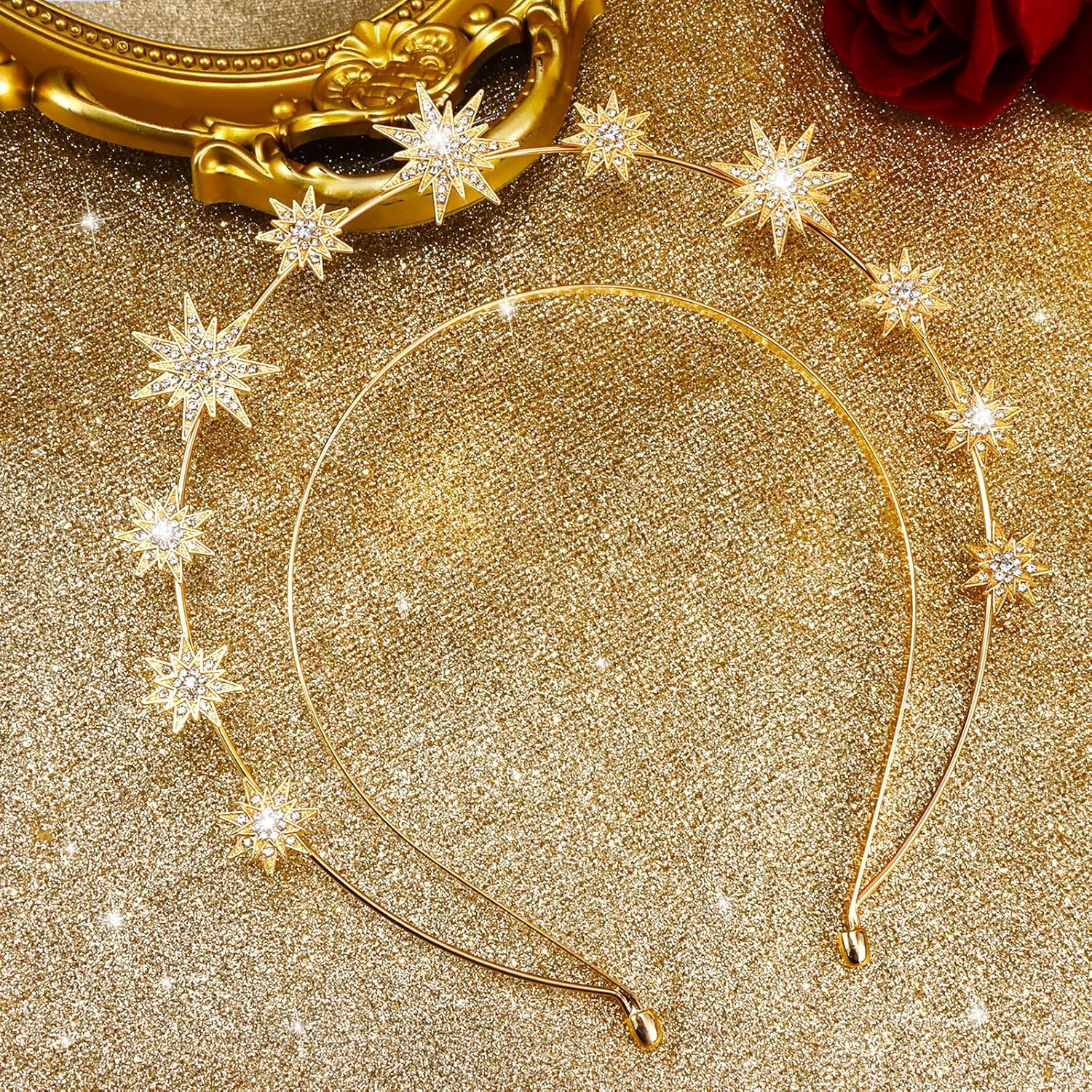 Gold Halo Star Crown Headband - Rhinestone Star Crown Headband for Women, Celestial Tiara Hair Accessories, Shiny Sparkly Headband for Birthday Party & Cosplay