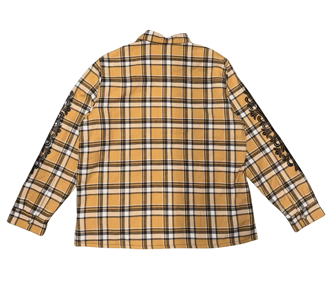 CHROME HEARTS 'BLACK FLORAL' TAN FLANNEL SHIRT JACKET
