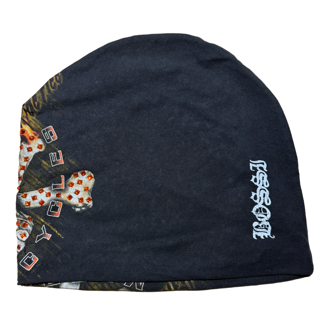 BOSSI 'SKULL ON FIRE' RHINESTONE BEANIE