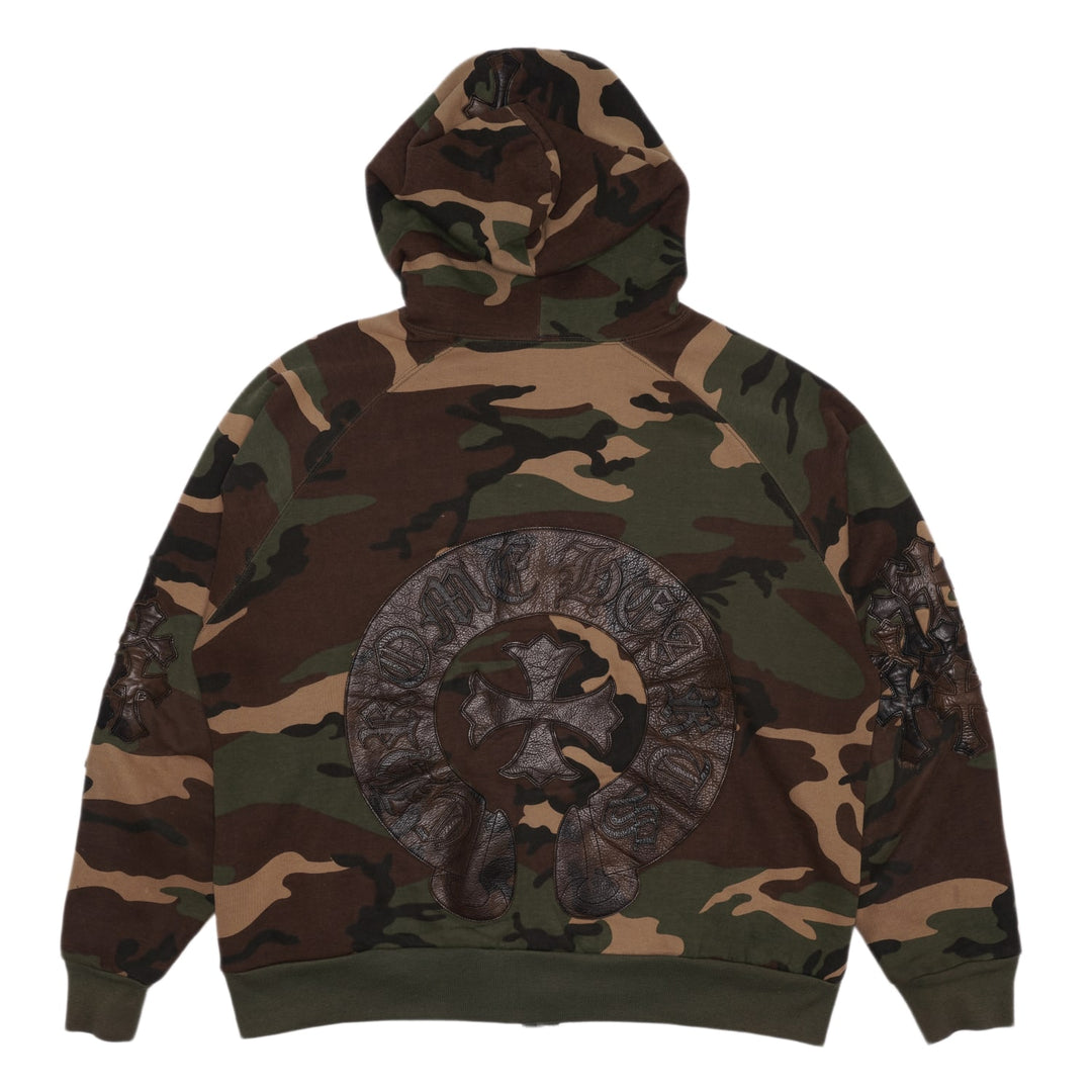 CHROME HEARTS 'CAMO LEATHER HORSESHOE' CROSS PATCH THERMAL ZIP UP HOODIE