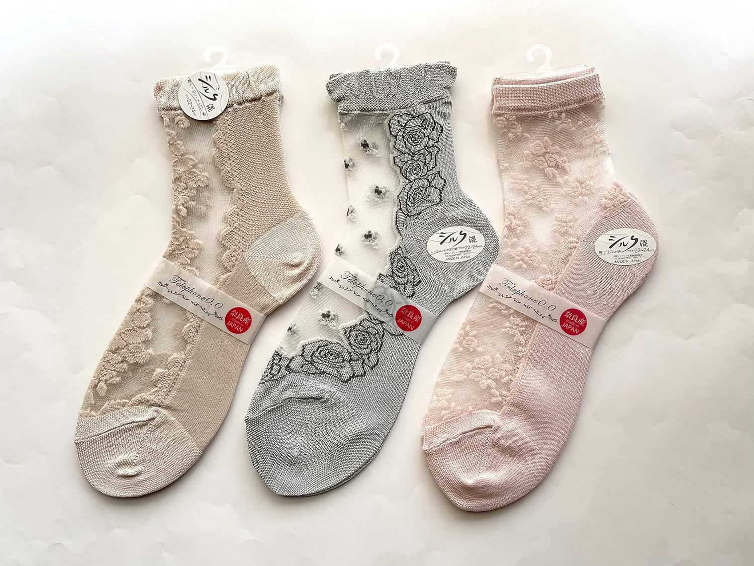 Women's Socks, Made in Japan, For Summer, Cute, See-Through Socks, Silk, Silk Blend, Thin, Stylish, 8.7 - 9.4 inches (22 - 24 cm), Set of 3 Pairs