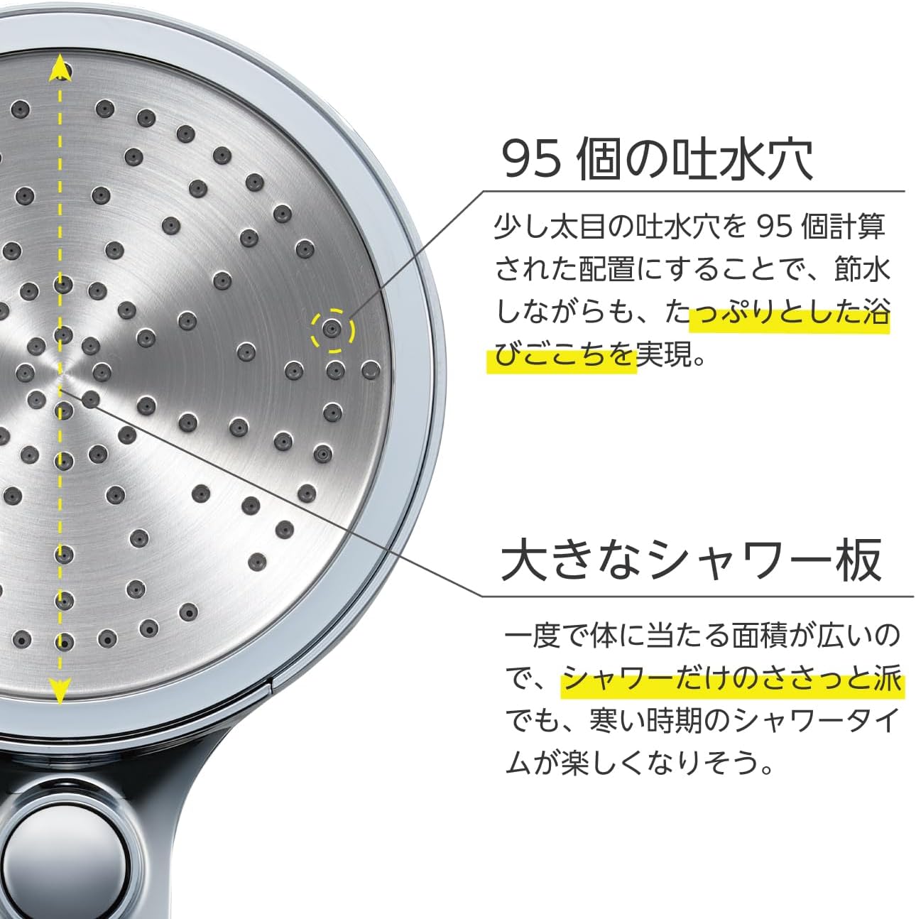 SANEI PS3503-81XA-CHA20-EC Large Metallic Shower Head, Hand Stop, Plated, Large Shower Plate, Plenty of Water, 40% Water Saving, Made in Japan