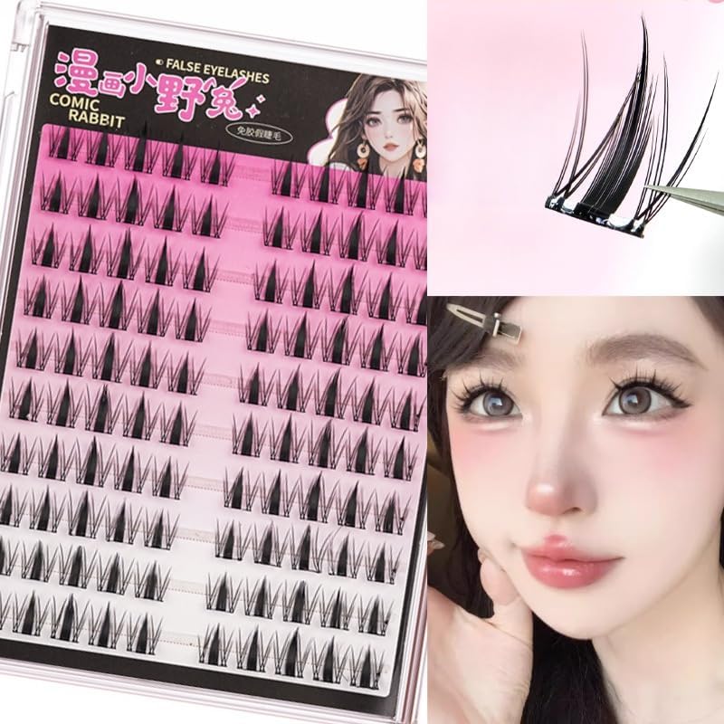 100 Pairs Large Capacity False Eyelashes, Cute, Three-Dimensional, Partial False Eyelashes with Glue, Bunchy, Popular, Beginner, Durable, Eye Makeup, Natural, Lightweight, Comfortable, Travel and