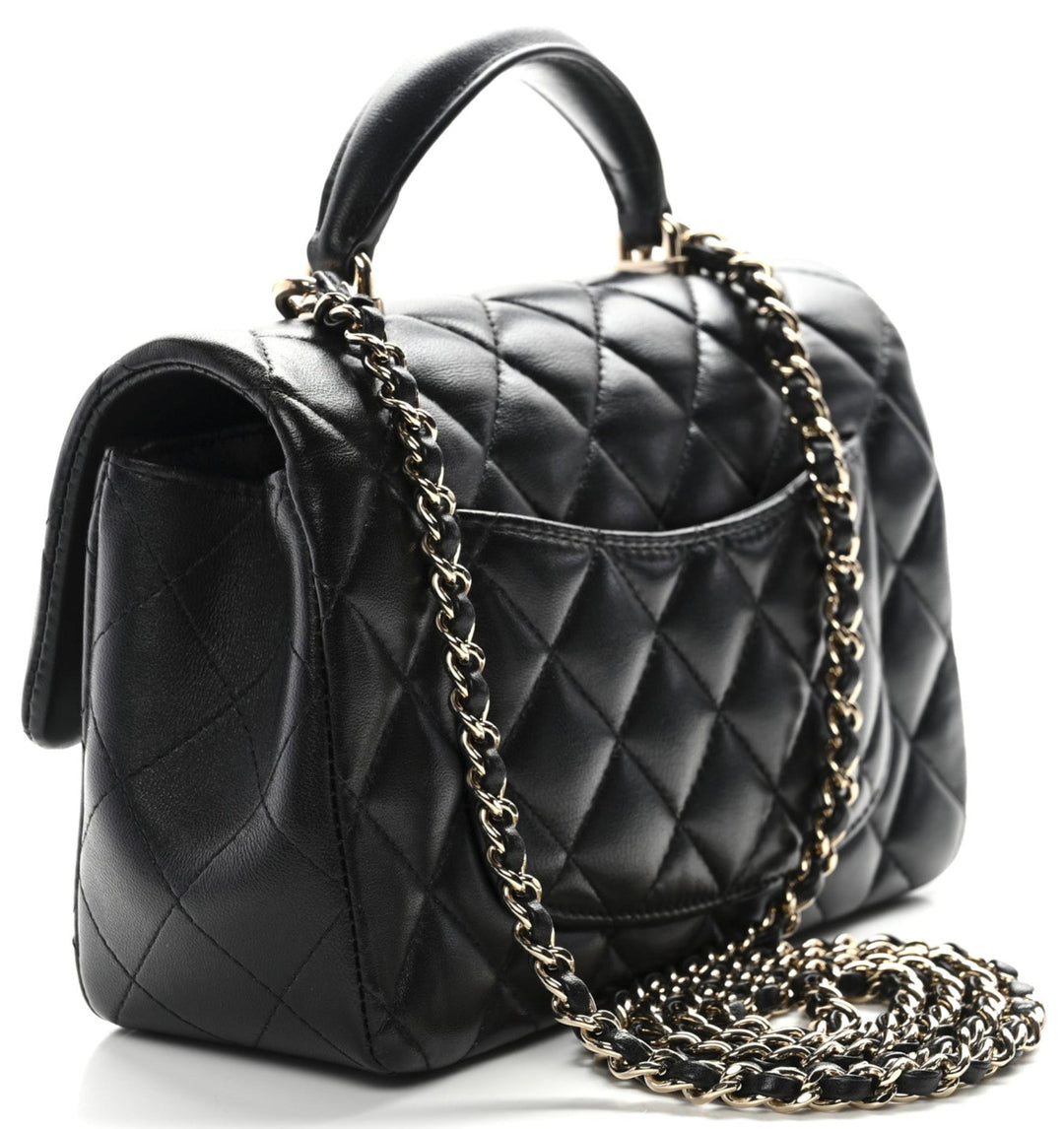 CHANEL 'BLACK' LAMBSKIN CLASSIC MINI FLAP BAG BRUSHED GOLD HARDWARE