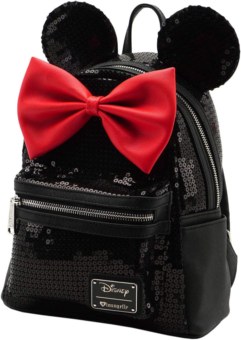 Loungefly Disney Minnie Mouse - Bolso de hombro con lentejuelas negras para mujer