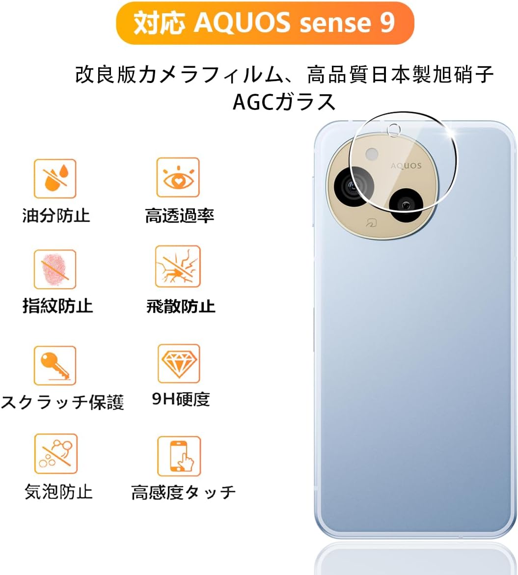 [Set of 2] Compatible AQUOS sense 9 SH-53E SH-M29 SHG14 Camera Film, 2 x AQUOS sense9 Lens Protective Cover, Black Edging, Overexposure Prevention, Compatible with Aquos Sense 9 Lens Film, Lens