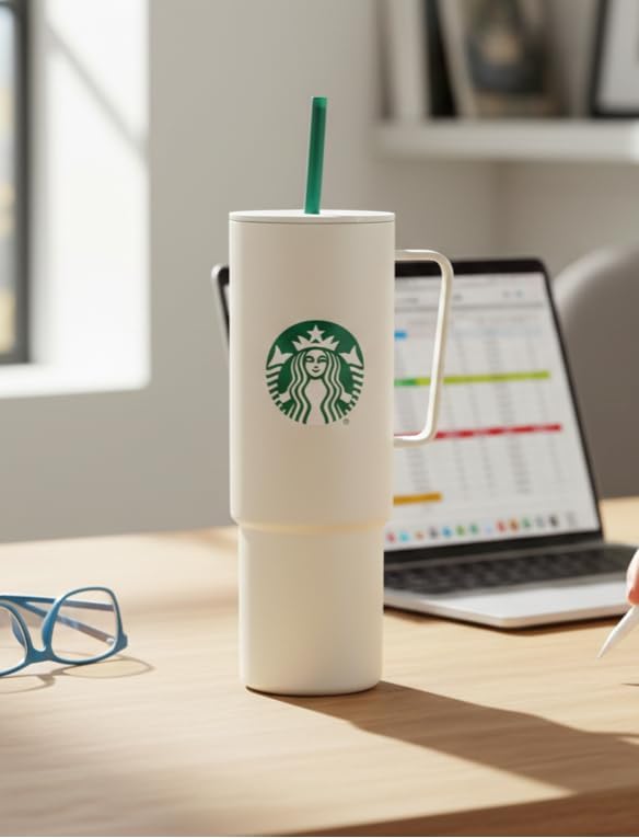 Starbucks Vaso de acero inoxidable de 32 onzas, color blanco, vaso de viaje con aislamiento de doble pared y resistente a las fugas | Vasos de viaje con aislamiento de doble pared, resistentes a las fugas