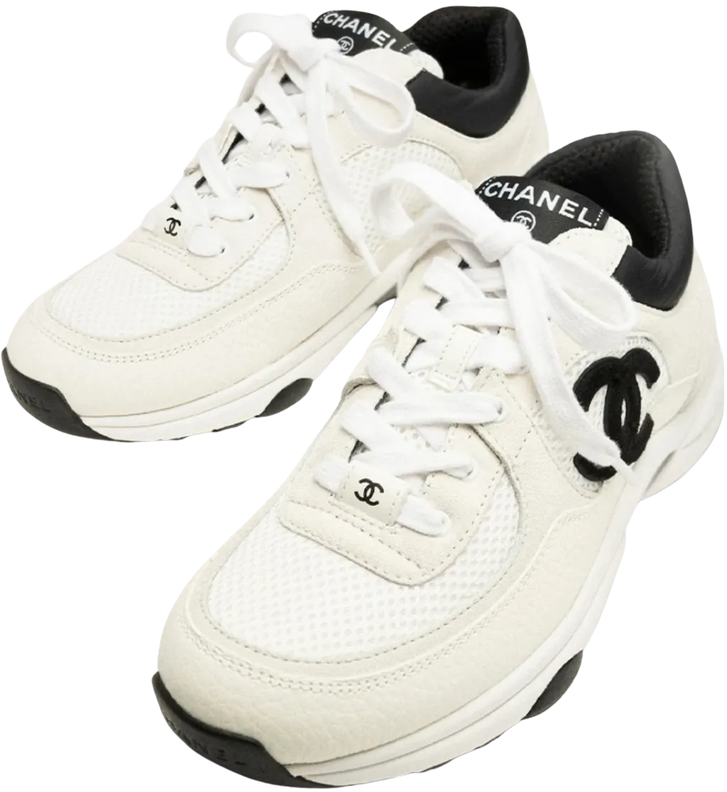 CHANEL 'WHITE' MESH CALFSKIN SNEAKERS