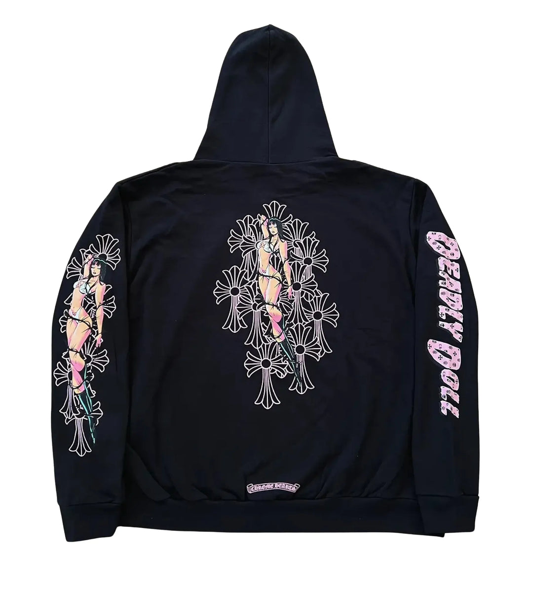 CHROME HEARTS 'DEADLY DOLL' BLACK ZIP UP HOODIE