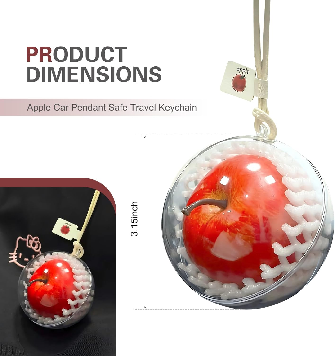 Adorno de espejo retrovisor para automóvil, bonita manzana roja, decoración creativa para colgar, colgante multifuncional de manzana para bendiciones de viaje seguros, universal para