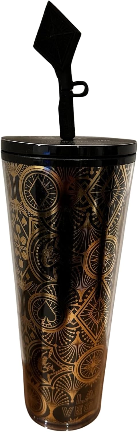 Starbucks Las Vegas Collection - Vaso acrílico Venti negro y dorado de 24 onzas con decoración de diamante negro