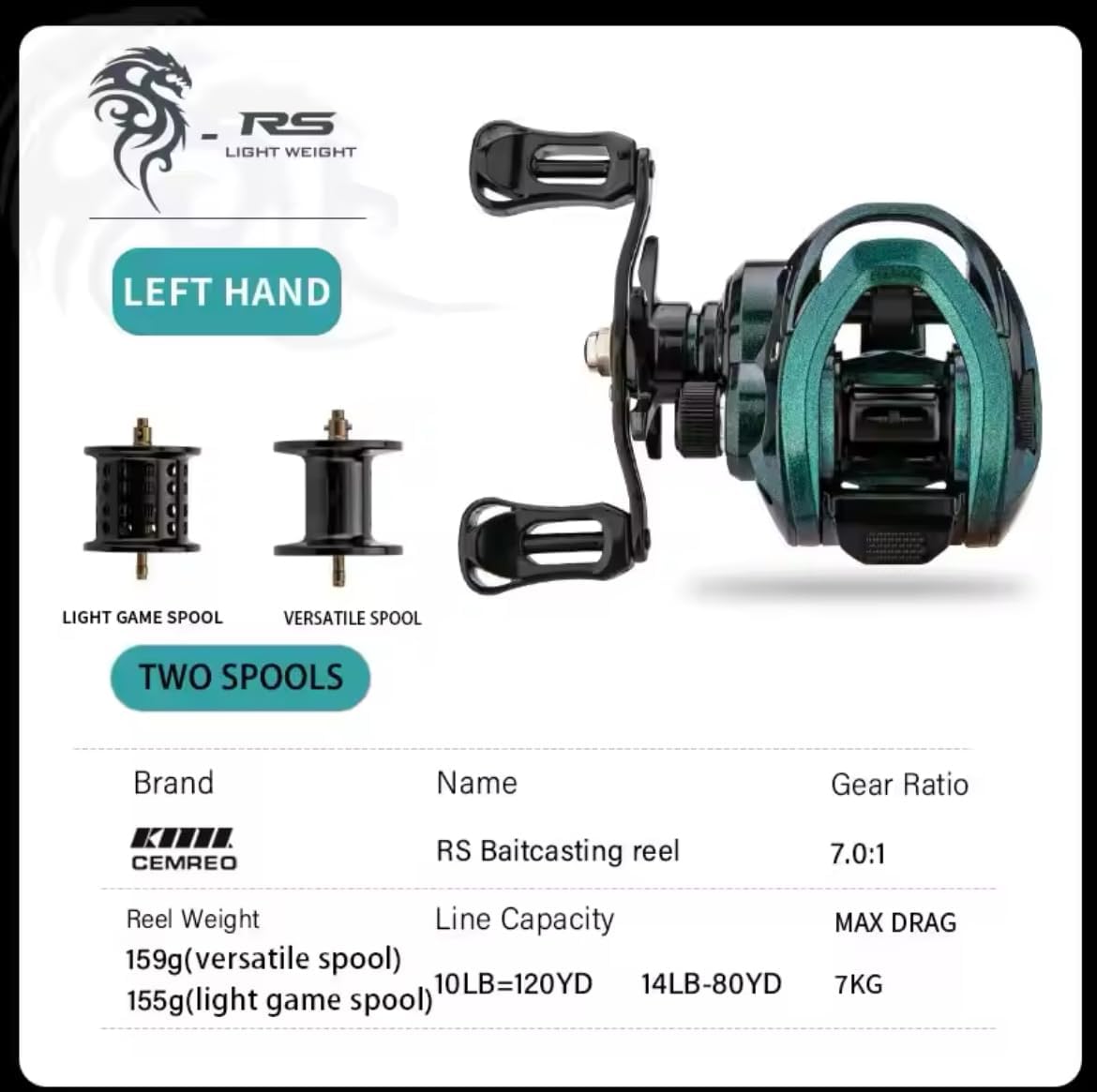 CEMREO セムレオ RS 軽量155g ベイトリール +フィネススプール付 ベイトフィネス リール BFS