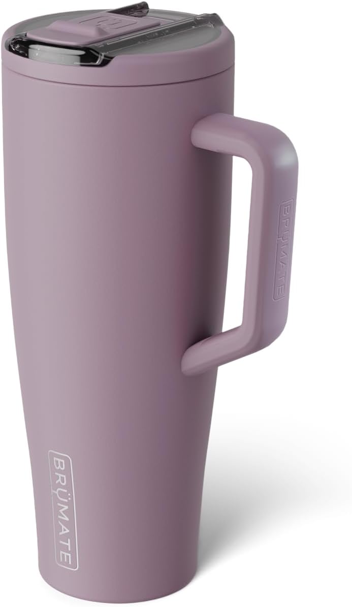 BrüMate Era Flip - Vaso de 40 onzas con tapa con pajilla cubierta 100 % a prueba de fugas, popote higiénico cubierto, botella de agua de acero inoxidable aislada con asa, apto para portavasos, sin BPA (Lilac Dusk)