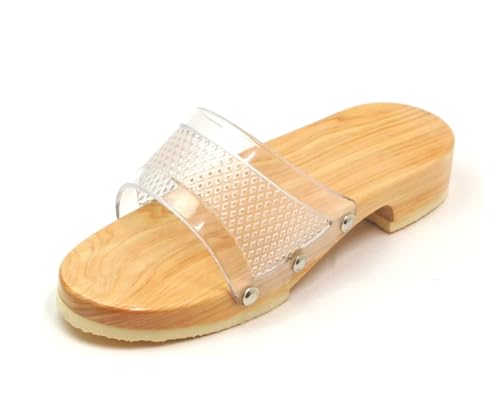 Women's Hita Geta Clogs, Transparent Band, Cedar Sandals, Clear Paint, Geta Clogs, Made in Japan, beige