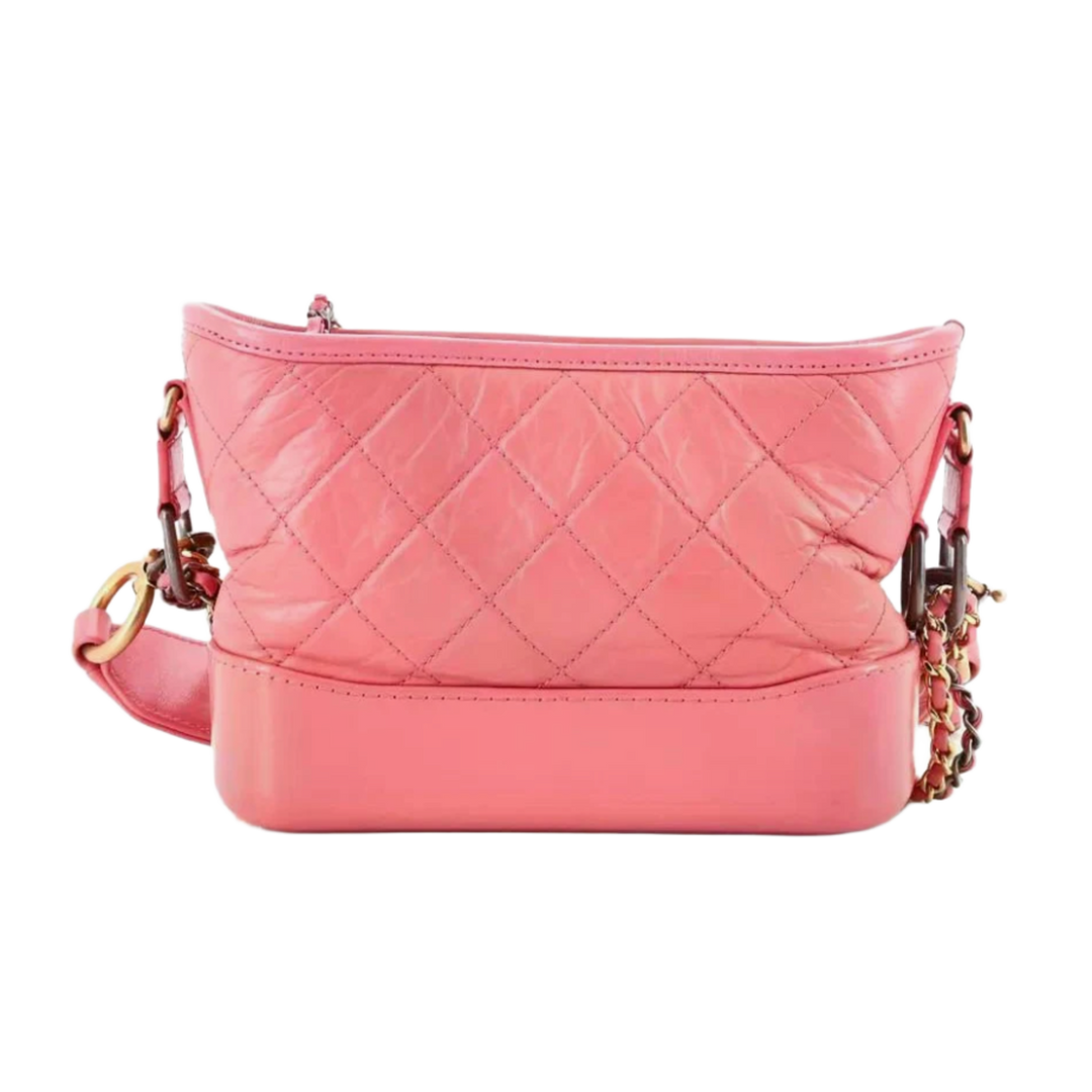 CHANEL 'GABRIELLE HOBO' PINK QUILTED AGED SMALL CALFSKIN BAG