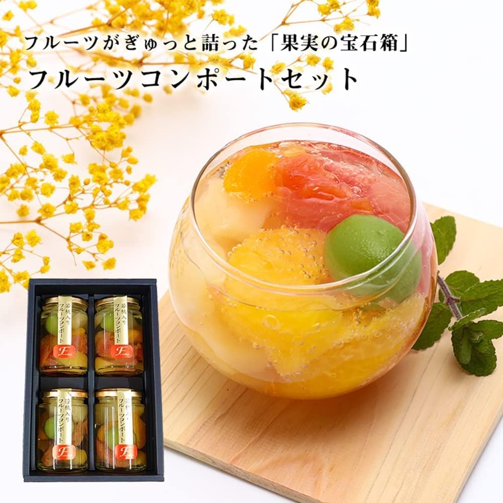 Fumiko Farm Sweets, Sweets, Housewarming Sweets, Gift, Gift, Present, Young Peach from Wakayama Prefecture, Fruit Mix Compot, 4.9 oz (140 g) x 4 Packs (Birthday Card Included)