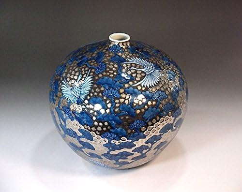 Traditional Craftwork|Platinum Colored Tsuru Painting|Arita Ware / Imari Pottery / Fine Ceramic Vase | Pottery House Fujii Nishiki