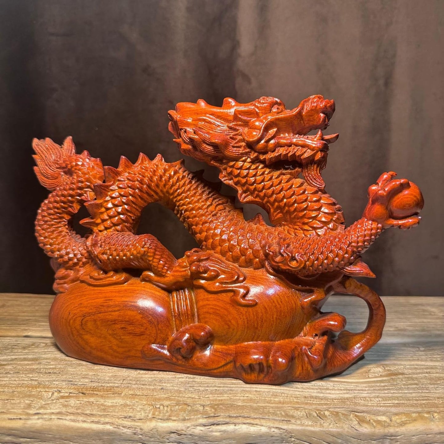 ローズウッド彫刻 龍の飾り 木製 ドラゴン置物 伝統工芸品 (ローズウッド, 長さ8cm)
