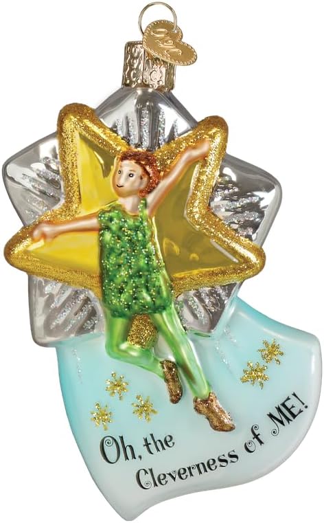 Old World Christmas Clever Peter Pan - Adorno de cristal soplado para árbol de Navidad, decoración navideña hecha a mano, colección Disney