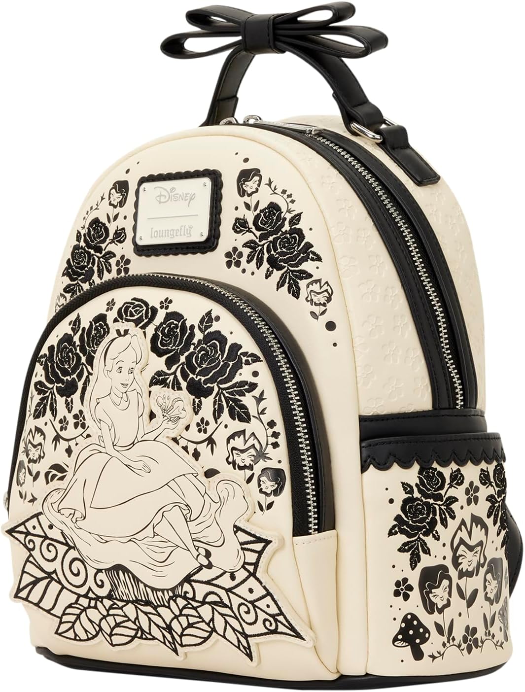 Loungefly Disney: Alicia en el país de las maravillas - Mini mochila floral bordada con lazo 3D - Ideal para niños y adultos - Bolsas coleccionables