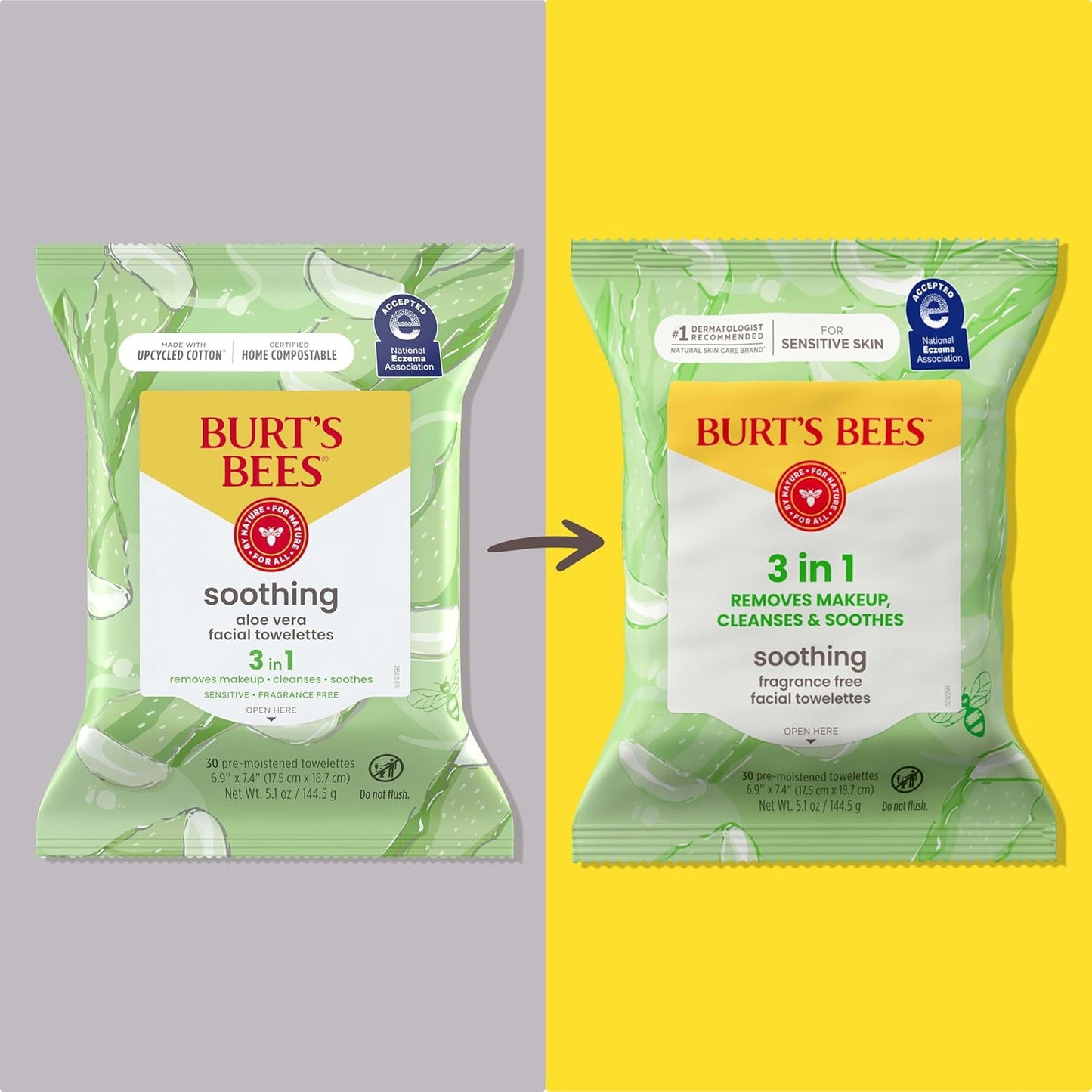 Burt's Bees Soothing Fragrance Free Facial Towelettes with Aloe Vera, 100 Percent Plant Based Cloth Makeup Remover Wipes for Sensitive Skin, 99 Percent Natural Origin Skin Care, 30 ct., Three Pack