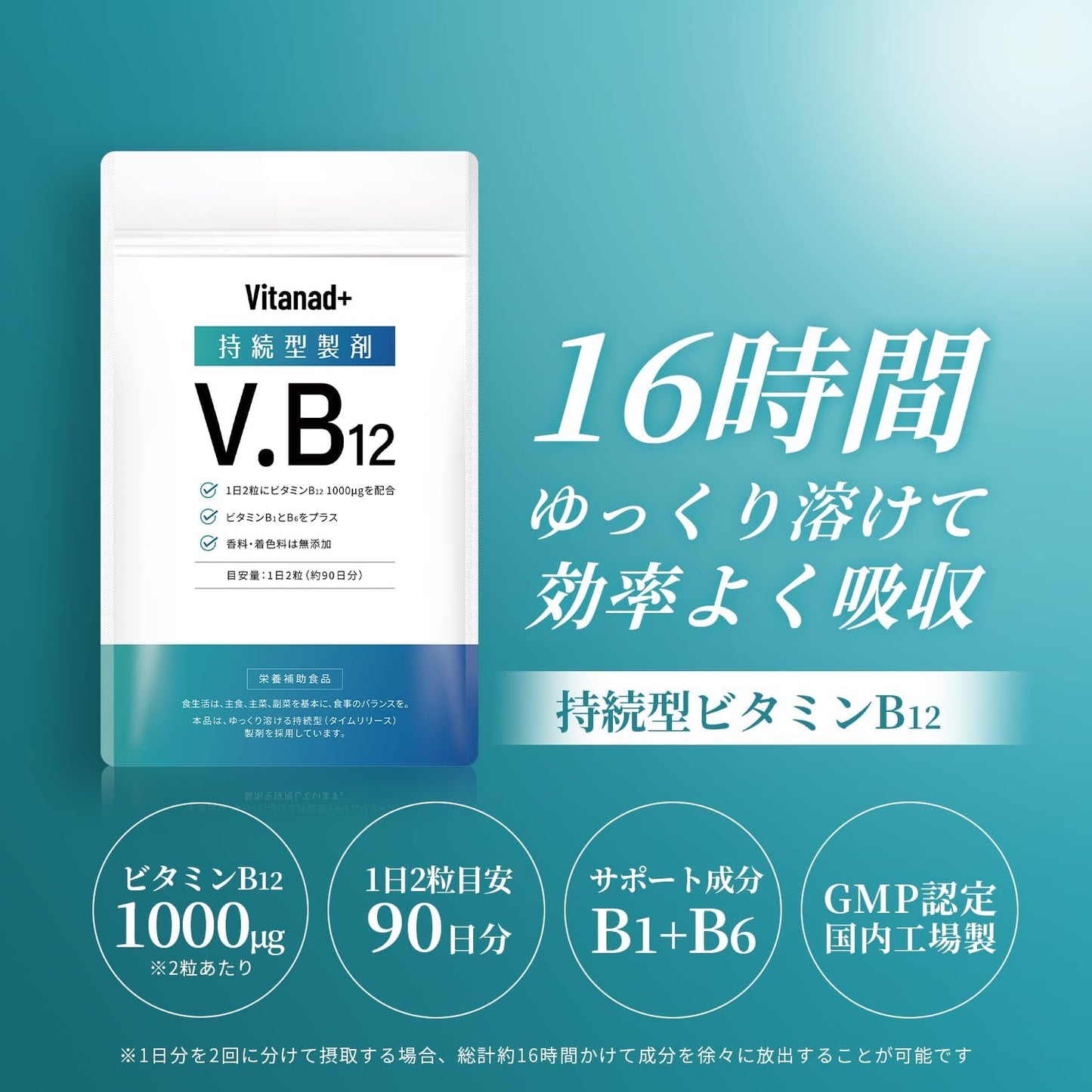 Sustained Release Vitamin B12 (1 Day Vitamin B12 1000μg / 180 Tablets) Supplement Vitamin B12 Made in Japan Nutritional Functional Food Vitanad+ (Vitanad+)