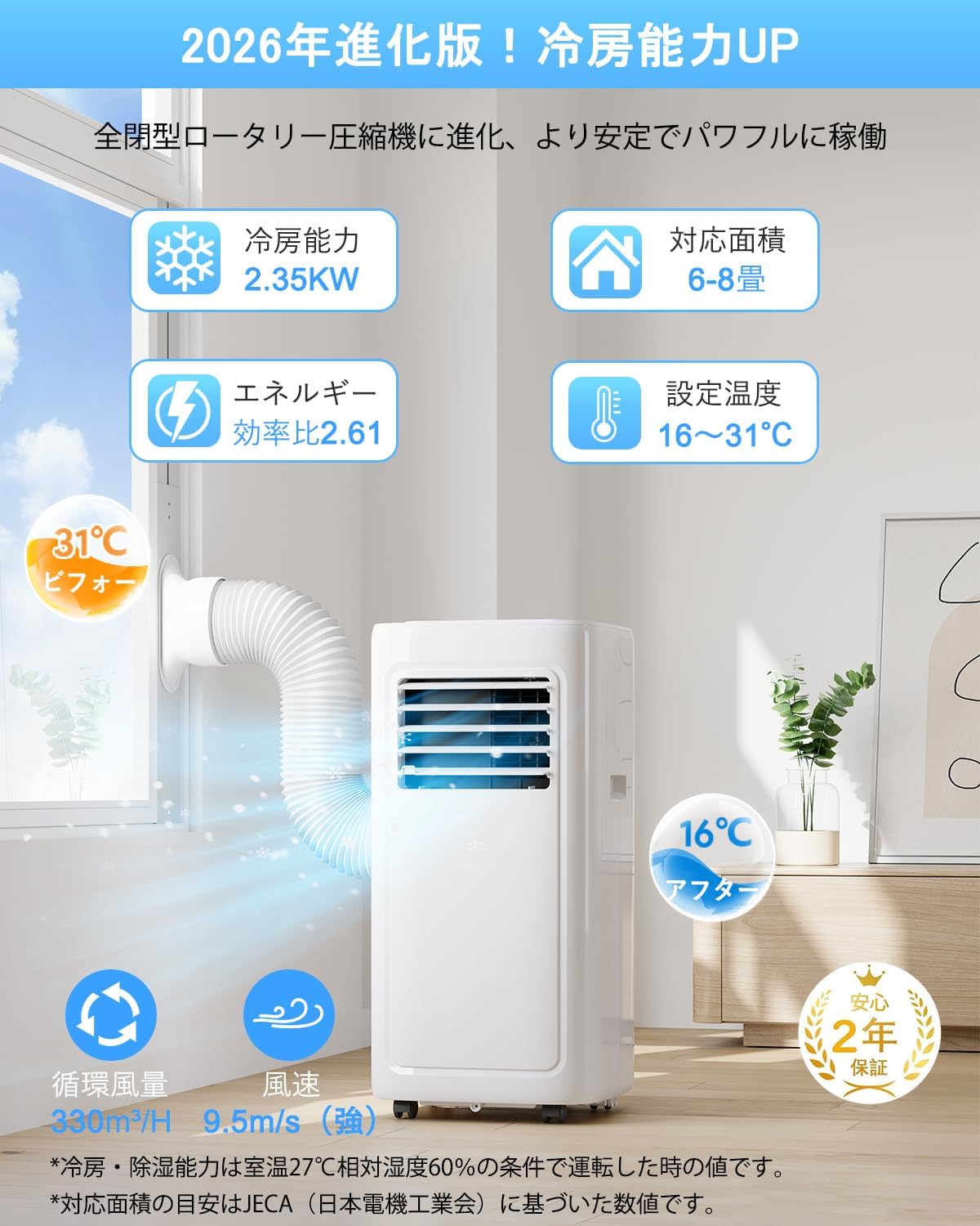 JYWINA Spot Cooler, Home Use, Mobile Air Conditioner, 2026 Model, Air Conditioner, 2.35 kW, Dehumidification, 35 L/ Day, Spot Air Conditioner, No Construction Required, Quiet, Non-Dry, Cooling