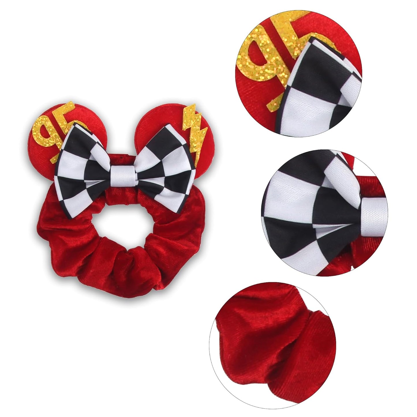 Coleteros de Cabello de Terciopelo con Lentejuelas Brillantes y Lazos de Orejas de Ratón - Paquete de 4 Accesorios Elásticos para el Cabello para Mujeres, Niñas, Niños, Cosplay, Vacaciones, Fotografía