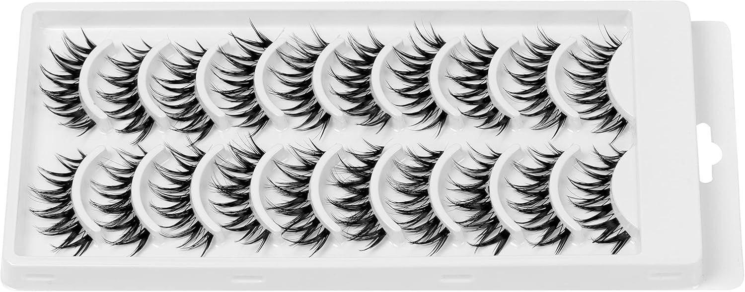 10 Pairs Cat Eye Lashes Clear Band Fluffy Natural False Eyelashes 3D Soft Volume Lashes Look Like Eyelash Extensions Reusable Fake Min Crush (C01)