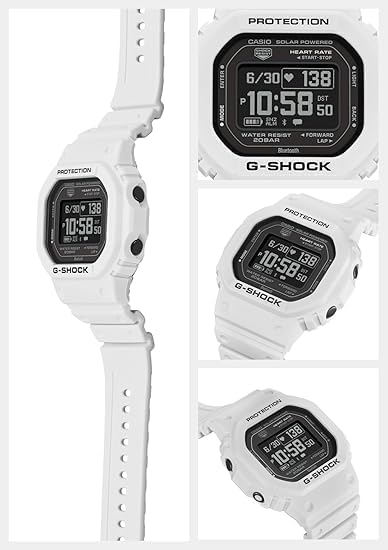 Casio G-SQUAD DW-H5600-7 Men's Wristwatch, Heart Rate Monitor, Bluetooth Included, Solar Battery, White