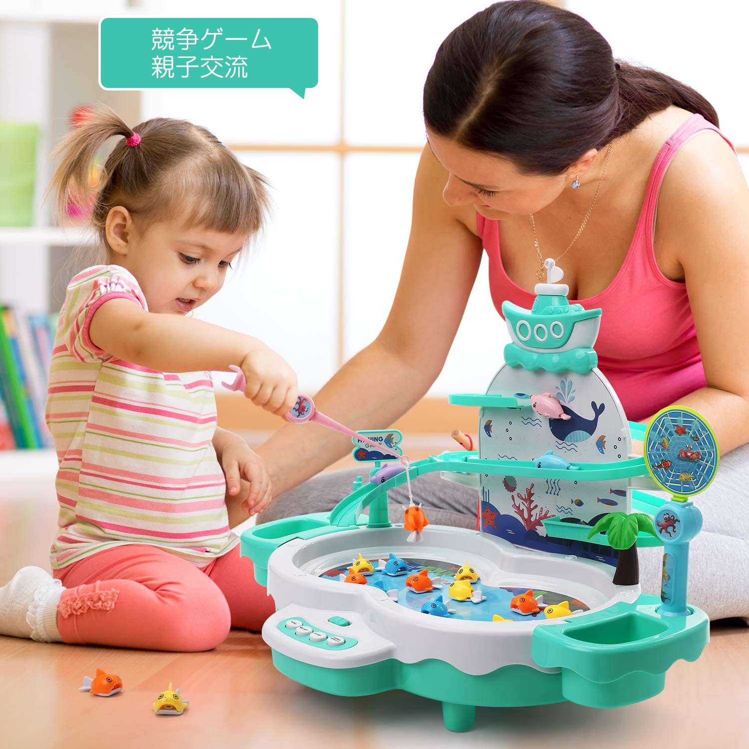 Cute Stone Fishing Game 2in1 Fishing Toy Educational Toy Water Play Toy Magnetic Fishing Fishing Play Indoor Game with Music Tabletop Game Unisex Suitable for Boys and Girls Entrance Celebration