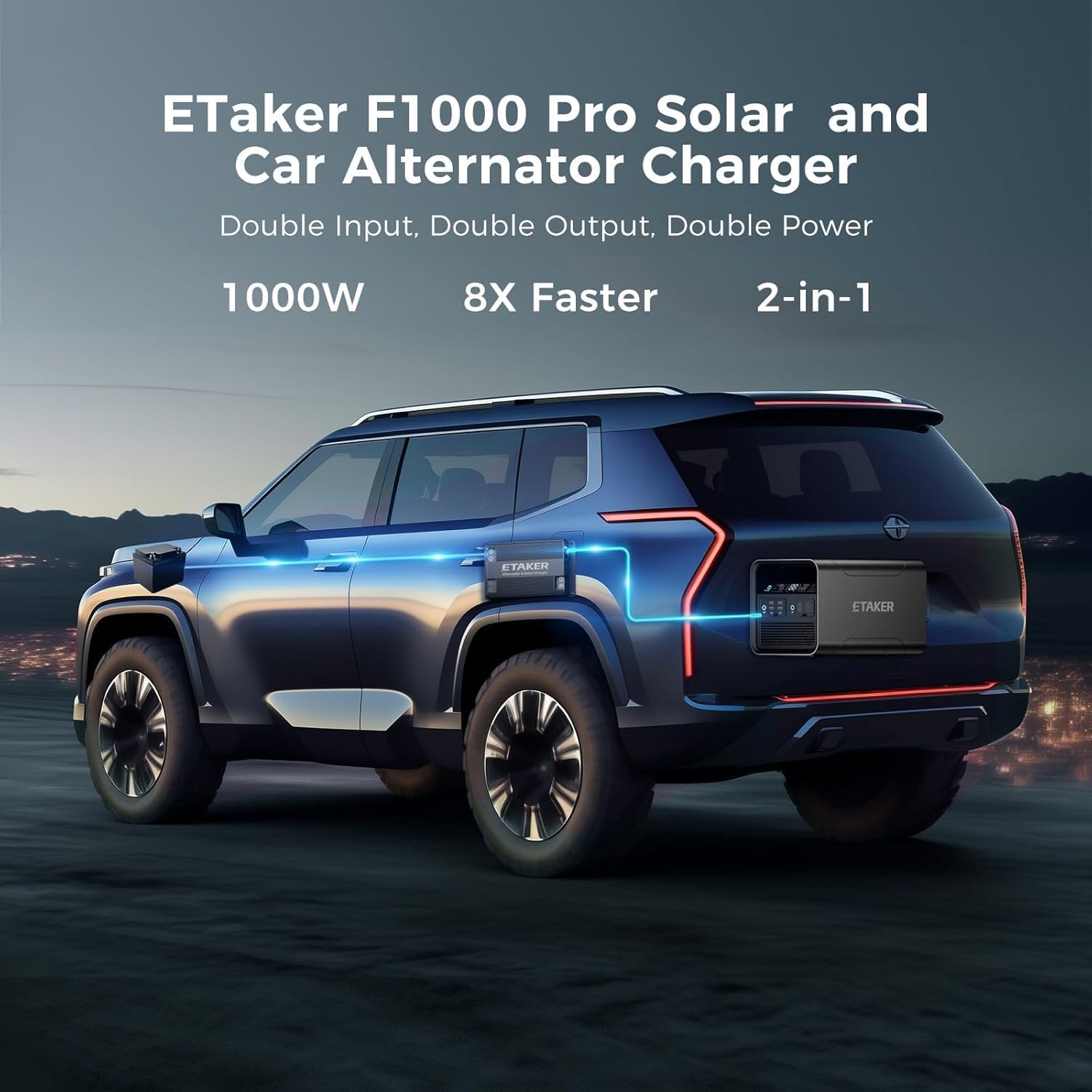 Fleet 1000 Alternator Charger for Solar, Car, Solar Generator, Max 1000W Fast Vehicle Charger, Suitable for Gasoline Motor Homes, Diesel Cars, Boats