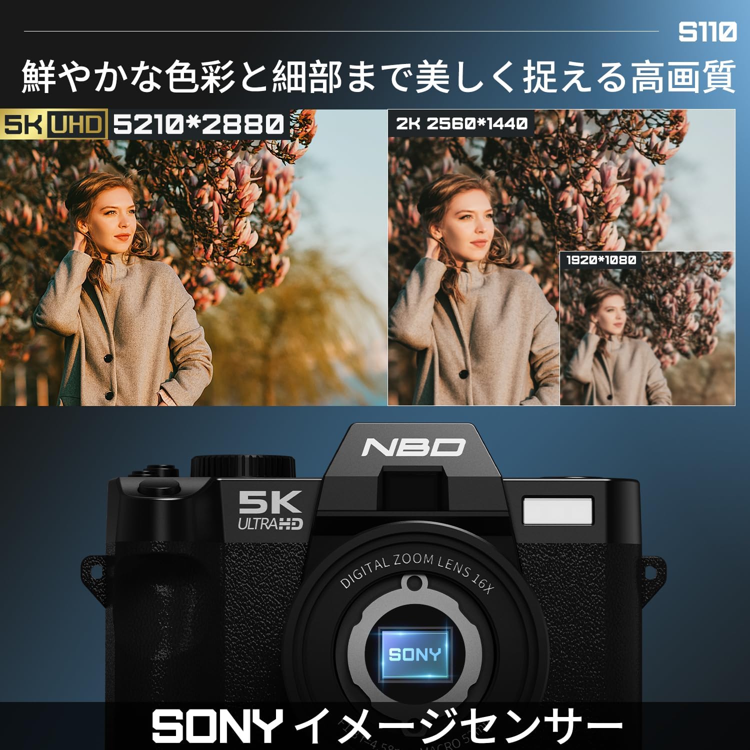 NBD 5K 48MP Digital Camera with Leather Half Case, Wi-Fi and App Control, 16x Zoom SLR Camera, 180° Flip Screen, Auto Focus, Image Stabilization, Macro + Wide Angle Lens & Webcam Function, 32GB SD