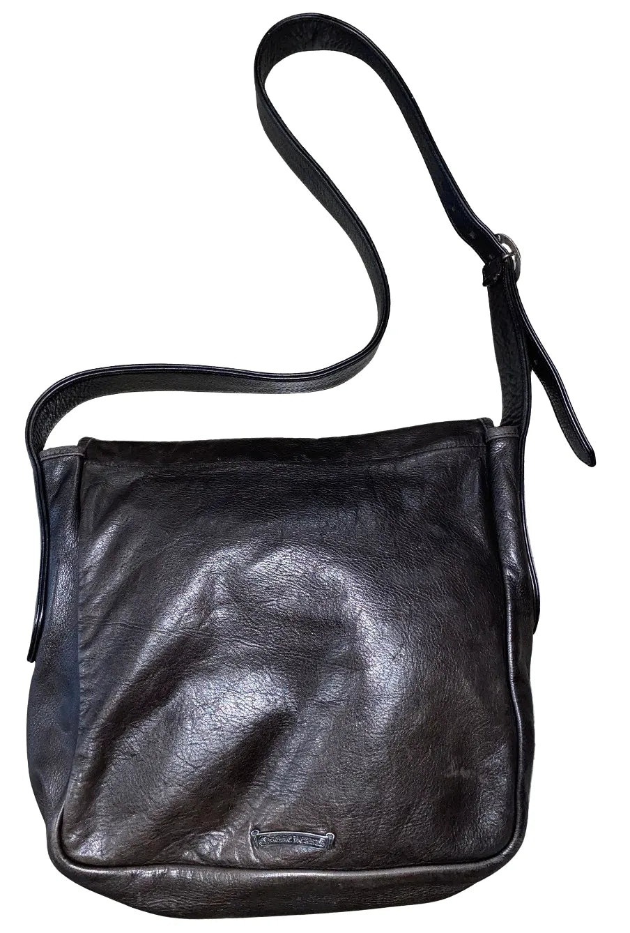 CHROME HEARTS 'FLEUR DE LIS' BROWN LEATHER MESSENGER BAG