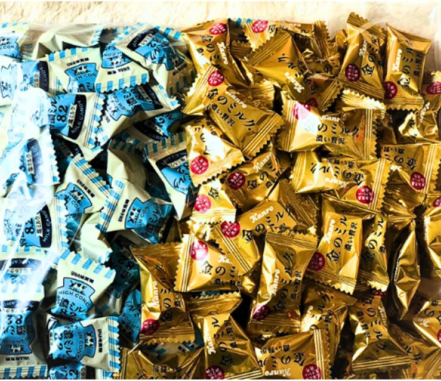 Rich Luxury Gold Milk Candy, 50 Count and 8.2 Tokuno 50 Salt Milk Candies, 100 Pieces, Large Capacity, Commercial Use, Candy Milk Flavor