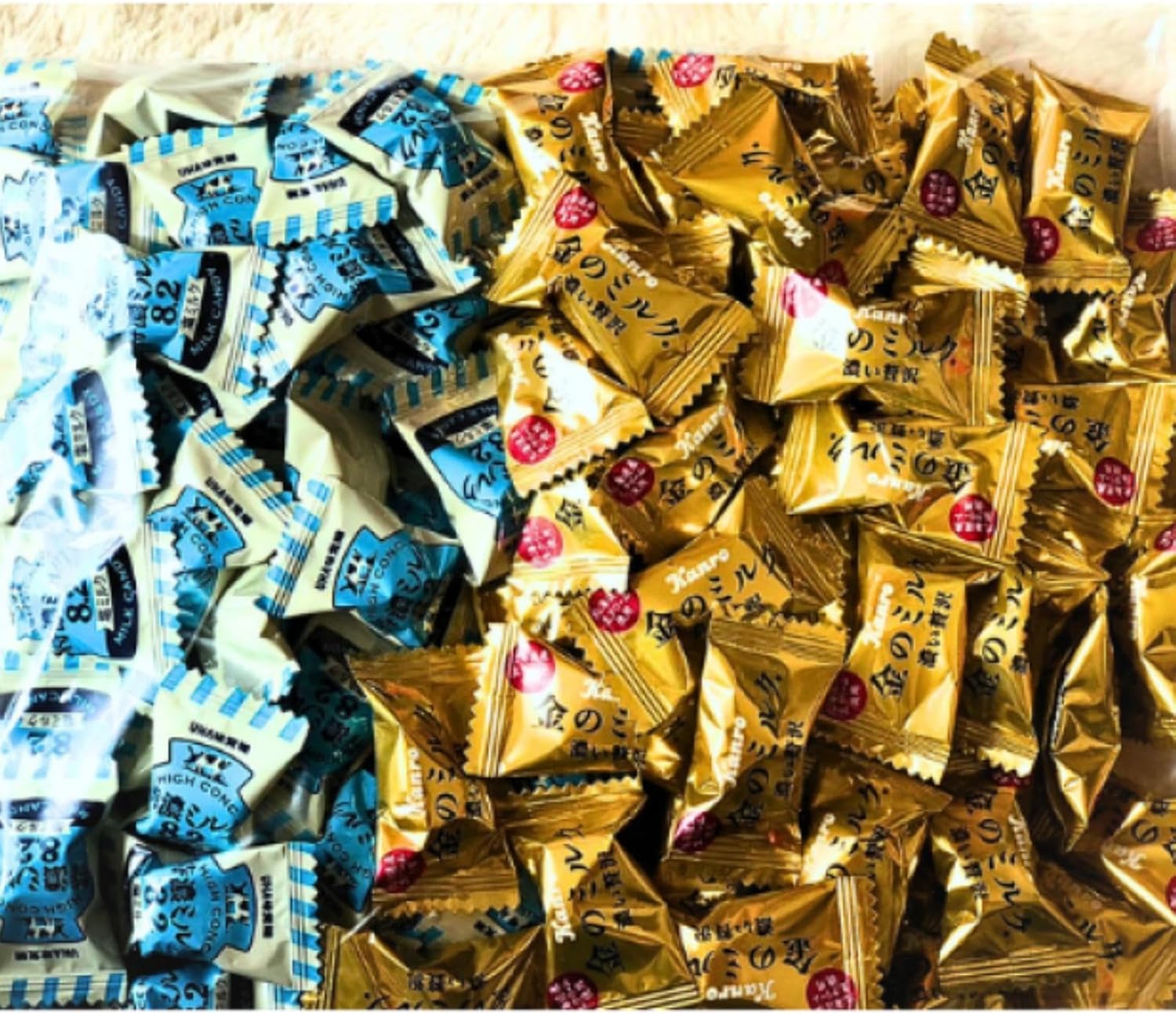 Rich Luxury Gold Milk Candy, 50 Count and 8.2 Tokuno 50 Salt Milk Candies, 100 Pieces, Large Capacity, Commercial Use, Candy Milk Flavor