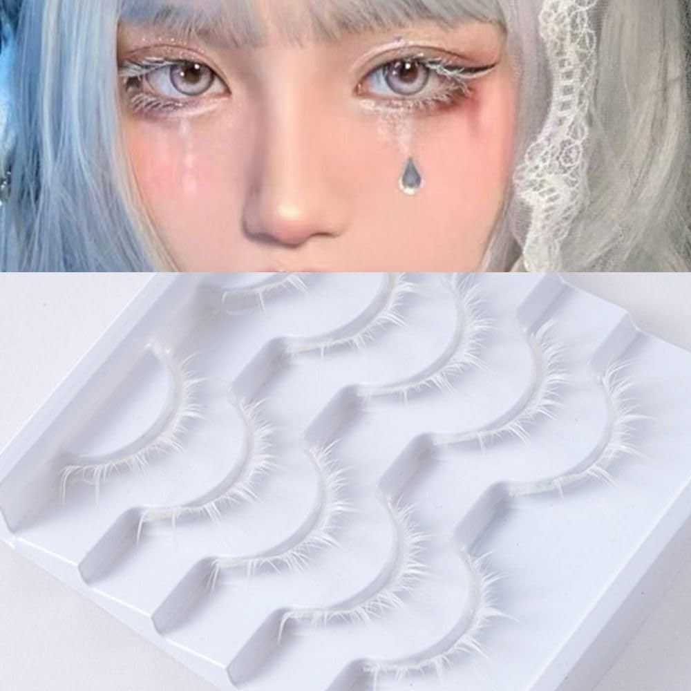 White Anime Eyelashes 3D Hot Pointed 3D Upper Rush Cartoon Cosplay Eyelashes Masquerade for Halloween Party Stage