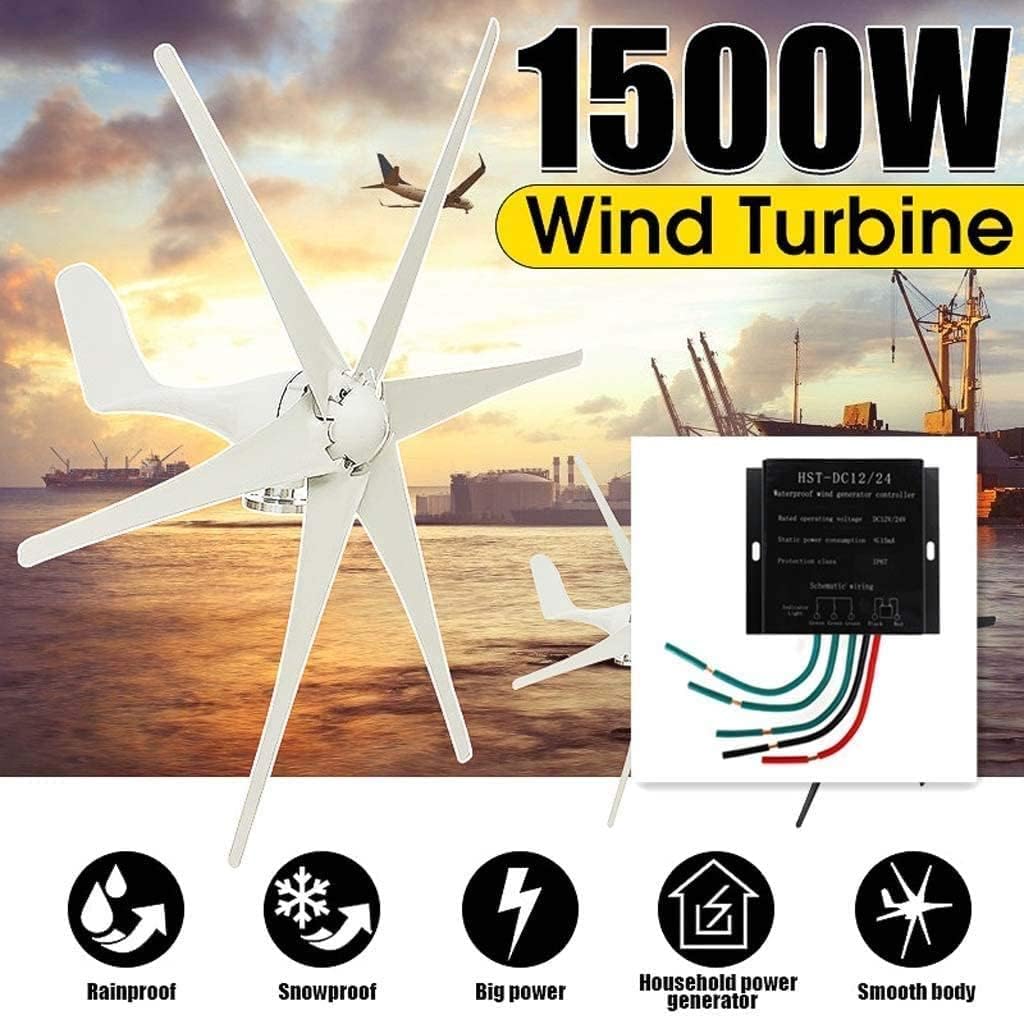 風力タービン、6ブレード+コントローラー風力タービン 水平ホーム風力発電機 パワー風車 エネルギータービン 充電、12V (24V)