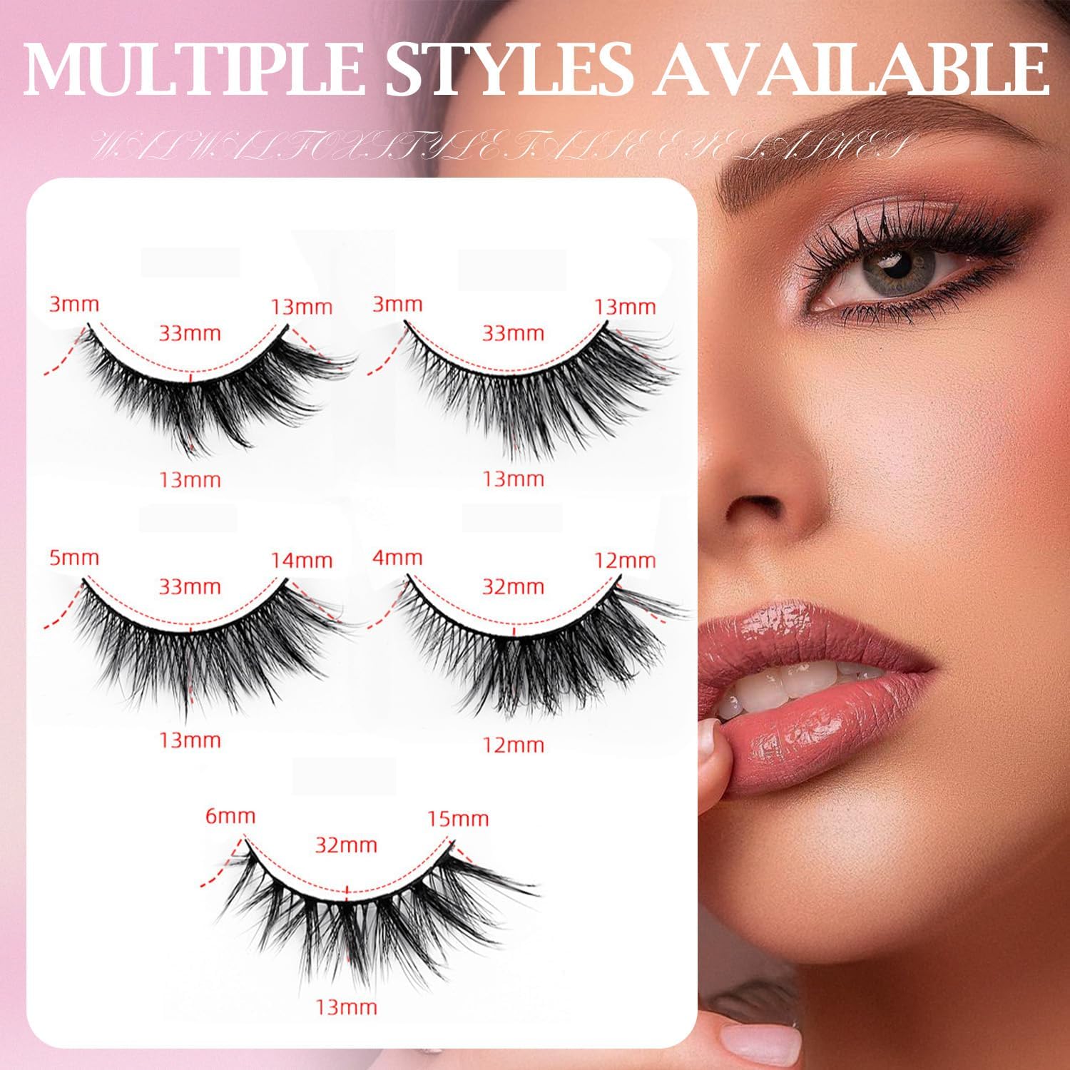 WALWAL Fox Fake Eyelash, Natural Curl Fake 3D Volume Mink Lashes for Cat Eye Makeup, Soft and Fluffy Whispy Lush Strips(5 Pairs Hybrid Set)